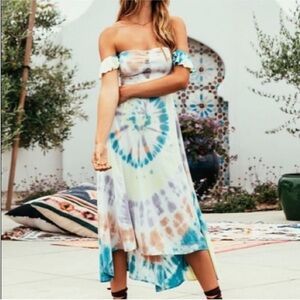 CHASER Tie Dye Heirloom Off Shoulder Midi Dress